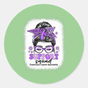 Pegatina Redonda Groovy Support Squad Messy Bun Cáncer Pancreático