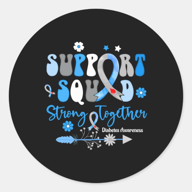 Pegatina Redonda Groovy Support Squad Ribbon T1D Diabetes Sensibili (Anverso)