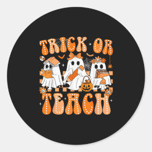 Pegatina Redonda Groovy Teacher Halloween Trick O Enseñar Hombres F