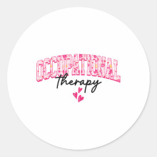 Pegatina Redonda Groovy Terapia Ocupacional Corazón Rosa Feliz Vale