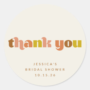 Pegatina Redonda Groovy Terracota Peach Retro Personalizado de text