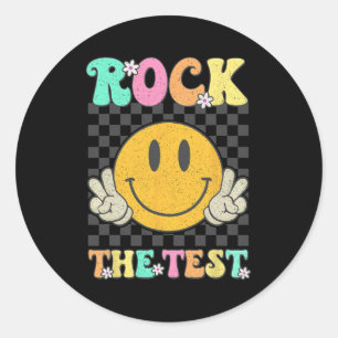 Pegatina Redonda Groovy Test Day Rock the Test Smile Hippie Chicas 