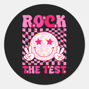 Pegatina Redonda Groovy Test Day Rock the Test Smile Hippie Pink Gi