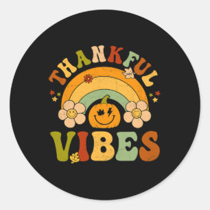 Pegatina Redonda Groovy Thanksending Thankful Vibes Autumn Hello Fa