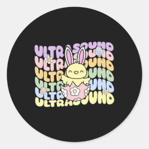 Pegatina Redonda Groovy Ultrasound Tech Bunny Chick Eggs Easter Son