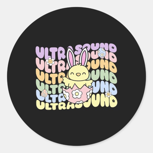 Pegatina Redonda Groovy Ultrasound Tech Bunny Chick Eggs Easter Son (Anverso)