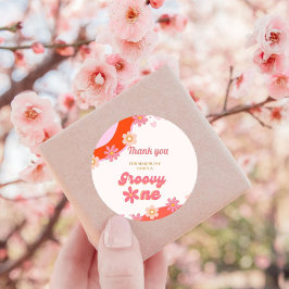 Pegatina Redonda Groovy Un Primer Fiesta Boho Retro Daisy