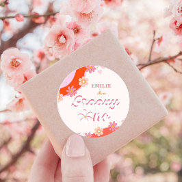 Pegatina Redonda Groovy Un Primer Fiesta Boho Retro Daisy