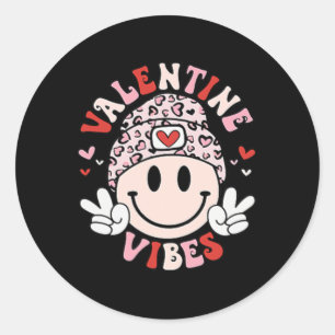 Pegatina Redonda Groovy Valentine Vibes Camisetas Día de San Valent