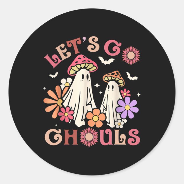 Pegatina Redonda Groovy Vamos Ghouls Halloween Fantasma Para (Anverso)