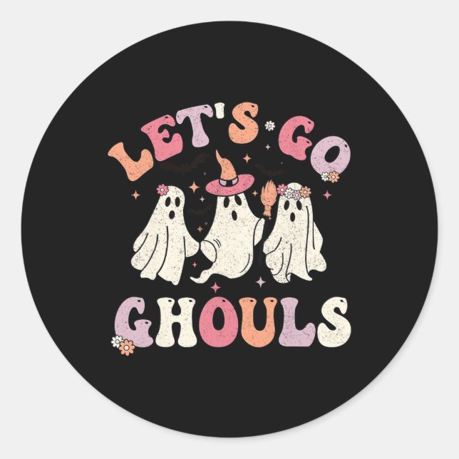 Pegatina Redonda Groovy Vamos Ghouls Halloween Fantasma Para (Anverso)