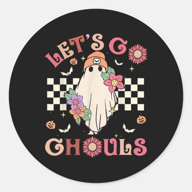 Pegatina Redonda Groovy Vamos Ghouls Halloween Fantasma Para (Anverso)