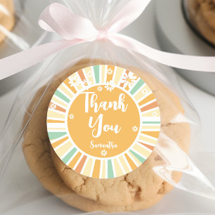 Pegatina Redonda Groovy y el sol retro salvaje gracias