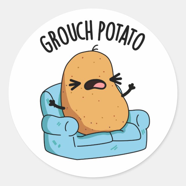 Pegatina Redonda Grouch Potato Funny Veggie Puns (Anverso)