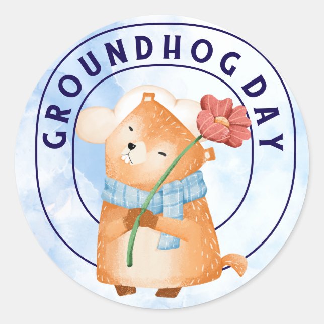 Pegatina Redonda Groundhog (Anverso)