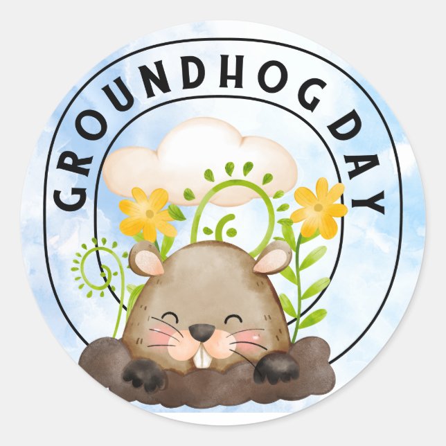 Pegatina Redonda Groundhog (Anverso)