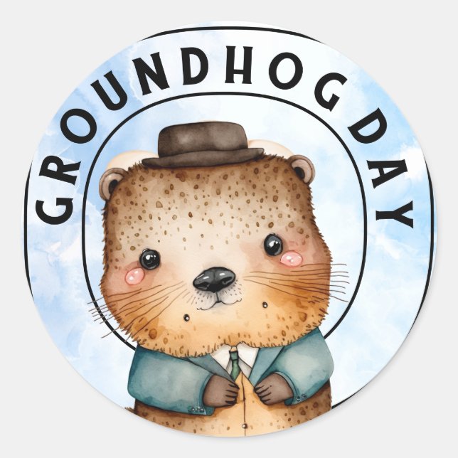 Pegatina Redonda Groundhog (Anverso)