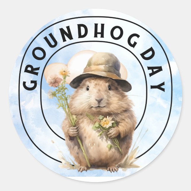 Pegatina Redonda Groundhog (Anverso)