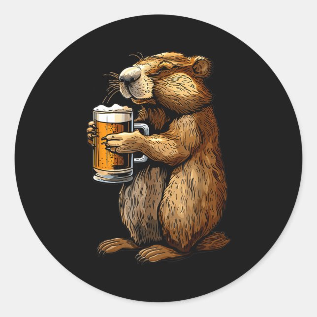 Pegatina Redonda Groundhog Beer  (Anverso)