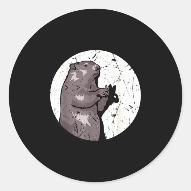 Pegatina Redonda Groundhog Day Shadow Puppet Cute Rodent Costume Fu (Anverso)