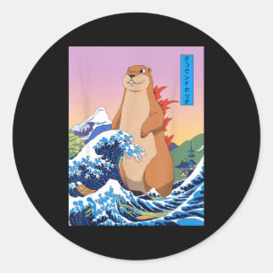 Pegatina Redonda Groundhogzilla divertida gran ola japonesa anime G
