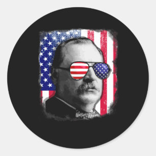 Pegatina Redonda Grover Cleveland Bandera Estadounidense 4 De Julio