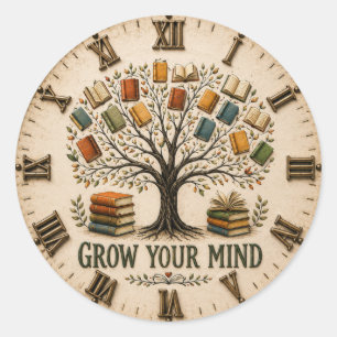 Pegatina Redonda Grow Your Mind Book Reading Teacher Gift