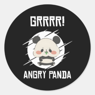 Pegatina Redonda Grrr Angry Pandas Wild Panda Bamboo