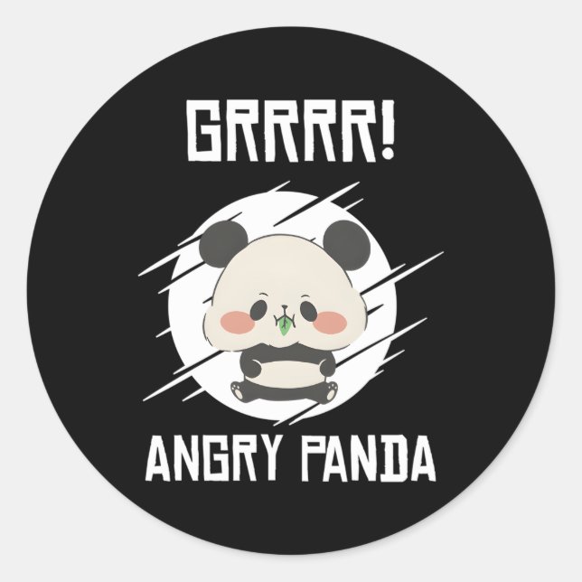 Pegatina Redonda Grrr Angry Pandas Wild Panda Bamboo (Anverso)