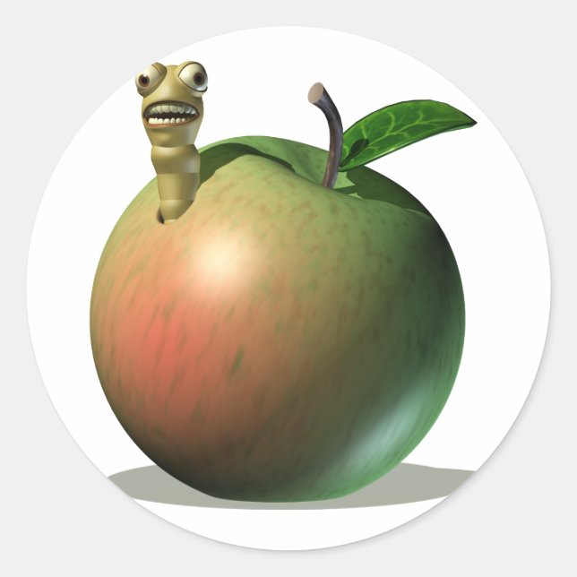 Pegatina Redonda Grub Eating Apple (Anverso)