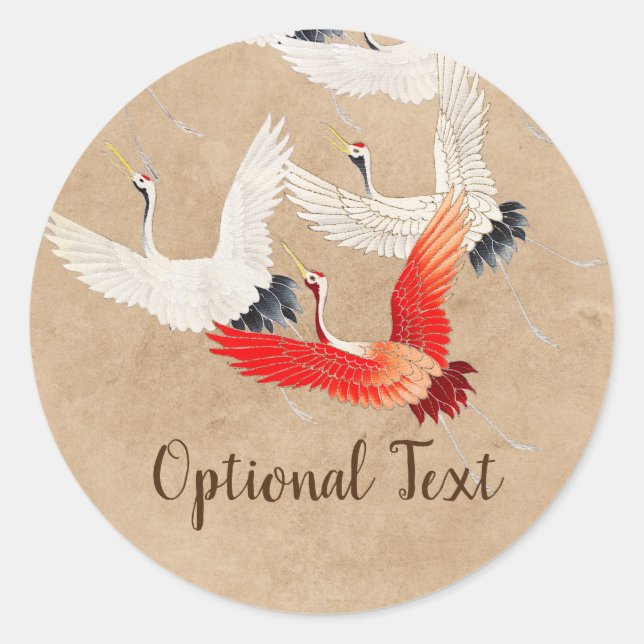 Pegatina Redonda Grullas voladoras japonesas (Anverso)