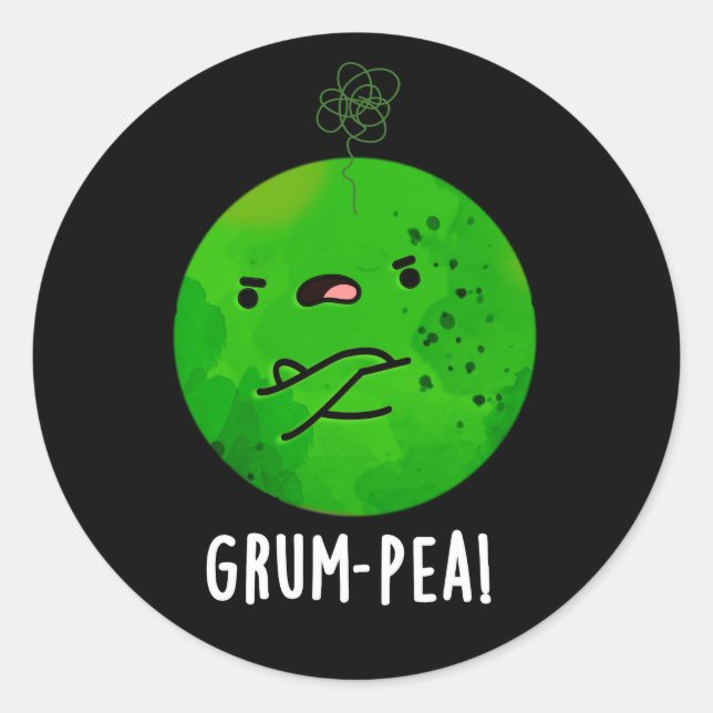 Pegatina Redonda Grum-pea Funny Veggie Pun Dark BG (Anverso)