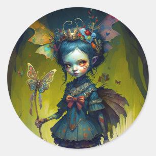 Pegatina Redonda Grumpy Fairy Pixie Fantasy Art