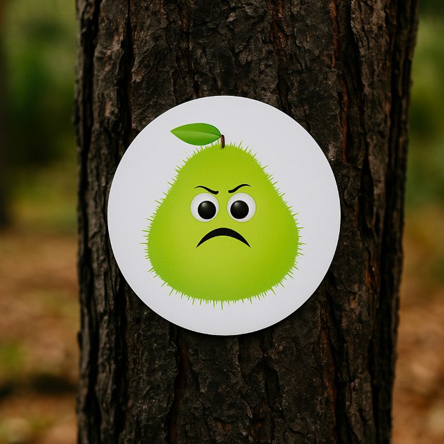 Pegatina Redonda Grumpy Fuzzy Pear Face Funny Fruit Character (Subido por el creador)