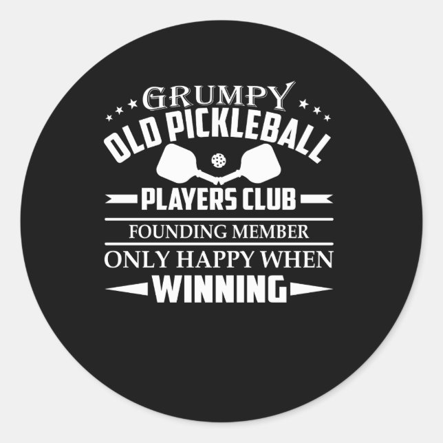 Pegatina Redonda Grumpy Old Pickleball Club Happy (Anverso)