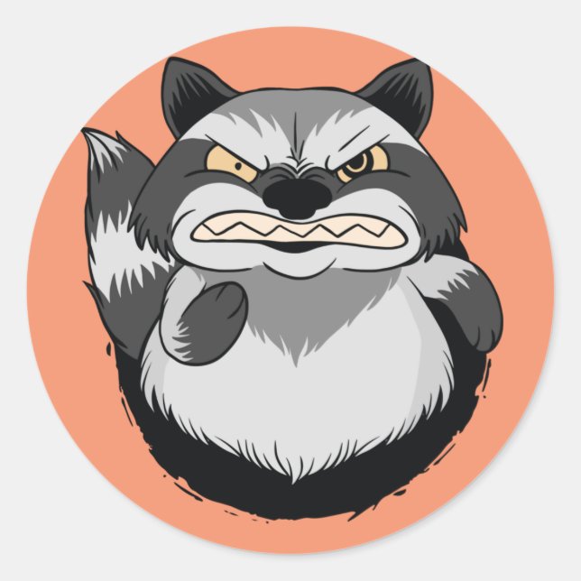 Pegatina Redonda Grumpy Raccoon (Anverso)