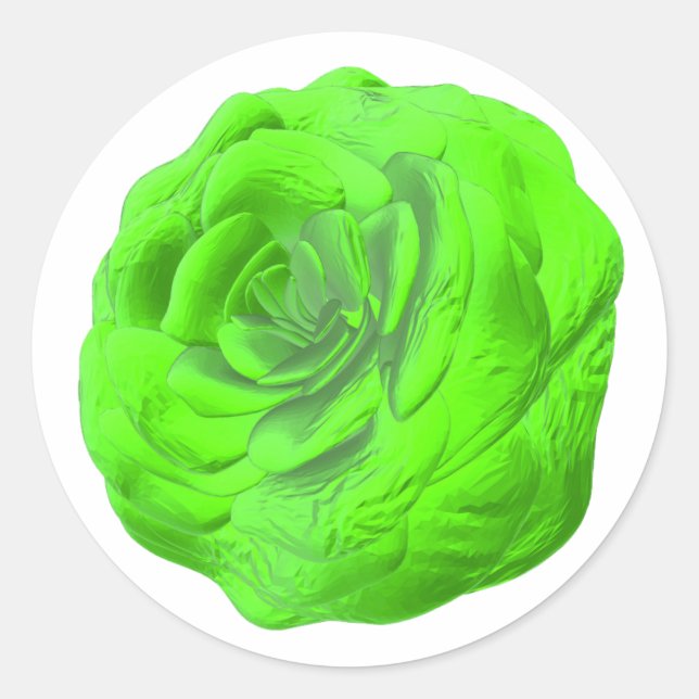 Pegatina Redonda Grüne Rosenblüte – Florales 3D-Design -  (Anverso)