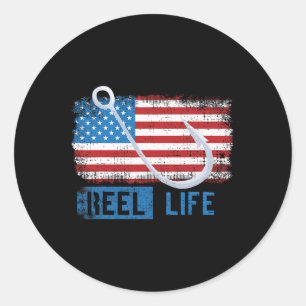 Pegatina Redonda Grunge American Flag Fisherman Graphic