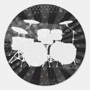 Pegatina Redonda Grunge Drums Black Burst