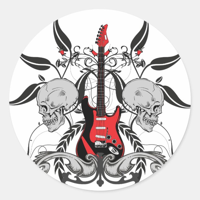 Pegatina Redonda Grunge Guitar y Skull (Anverso)