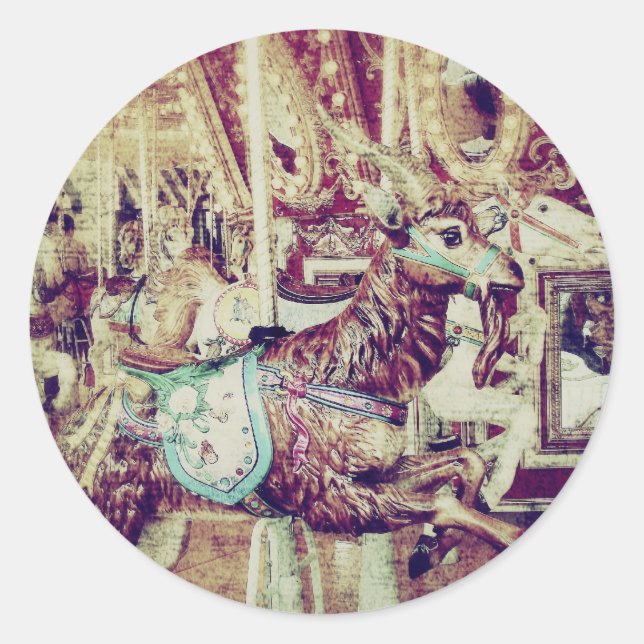Pegatina Redonda Grunge Merry-Go-Round Goat (Anverso)