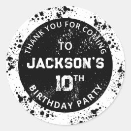 Pegatina Redonda Grunge Paint Splatter Black & White Birthday