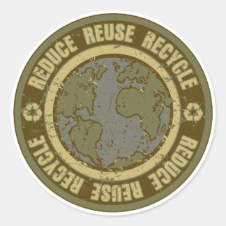 Pegatina Redonda Grunge reciclado de la Tierra