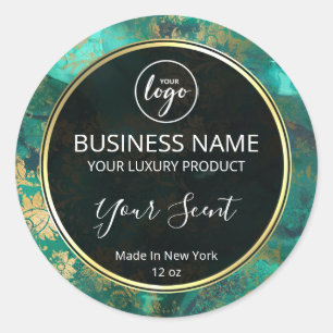 Pegatina Redonda Grunge Tinta Verde azulada Y Oro Manchas De Manteq
