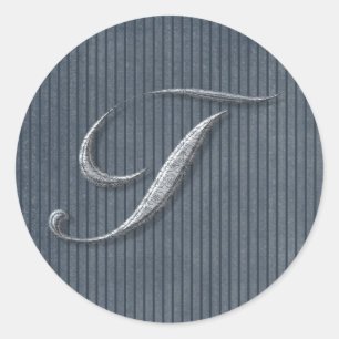 Pegatina Redonda Grungy Denim Stripe Mustad Inicial, Pegatinas