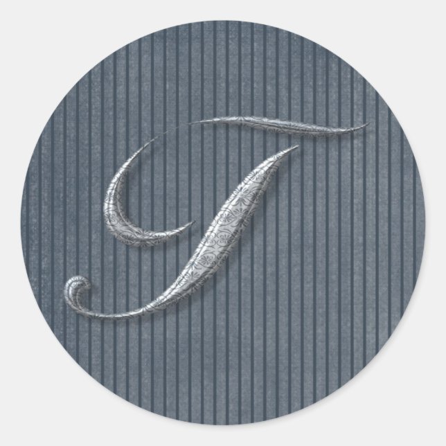 Pegatina Redonda Grungy Denim Stripe Mustad Inicial, Pegatinas (Anverso)