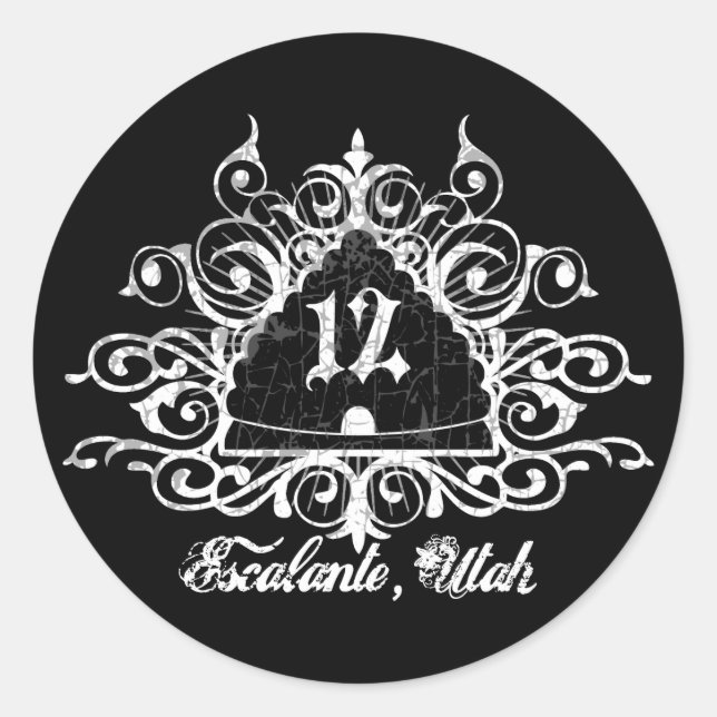 Pegatina Redonda Grungy Graphic Hwy 12 (Anverso)