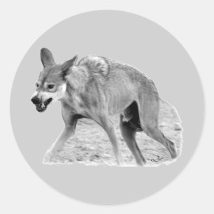 Pegatina Redonda Gruñido del lobo de madera