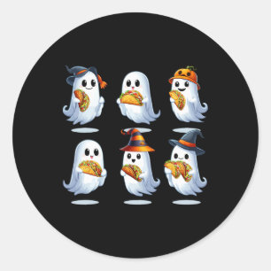 Pegatina Redonda Grupo Boo Ghosts Comer Tacos Halloween