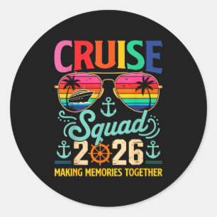 Pegatina Redonda Grupo de Crucero Familiar 2026 Coincidente Vacacio